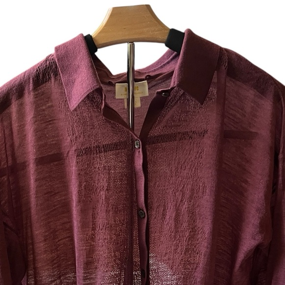 Maeve for Anthropologie | Sheer Plum Pink Button-Down Knit Blouse | Size S - Picture 3 of 15